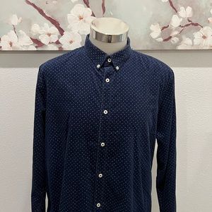 Zara Corduroy Button Shirt Mens Large Slim Fit Blue